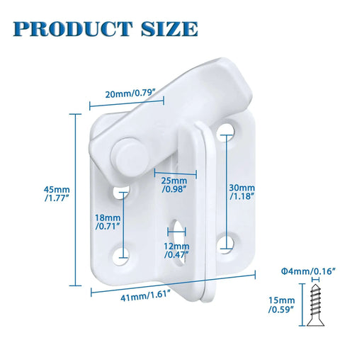 Dimension diagram of Flip Gate Latch Beefy Lock With Slide Bolt for barn fence gate in matte white SUS304 stainless steel.