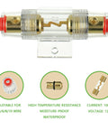 Heavy Duty 100 Amp In Line Fuse Holder with Agc Fuses 4 to 8 Gauge AWG Wire for Car Amps Stereos Boat Alarms Water Pumps fully waterproof clear fuse holder.