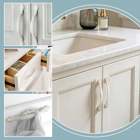 Vintage Alloy Cabinet Pulls 12 Sets White Drawer Handles 3.7 Inch 96mm Hole Centers on kitchen cabinets and drawers