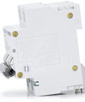 120V/240V AC Miniature Circuit Breaker, 100 Amp, 2-Pole, Curve C Magnetic Trip for Overload and Short Circuit Protection, Durable Silver Contacts, Flame Retardant Housing, Color Indicator, Great for Home Panels. White 2-pole breaker with gray switch