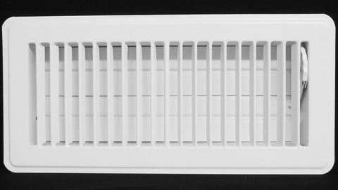 Floor Register With Louvered Design And Damper Lever White 14 by 6 Inch Duct Opening Outer Frame 15.5 by 7.5 Inch Fixed Blade