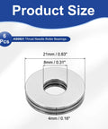 Heavy-Duty Needle Roller Thrust Bearings 8x21x4mm, 6 Pc Set With Washers, Chrome Steel dimensions with 8mm bore and 21mm OD