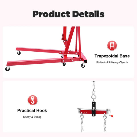 No Sweat Heavy Duty Folding Hydraulic Engine Hoist And Cherry Picker Shop Crane with trapezoidal base and strong practical hook.