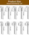 Wood Carving And Router Bits Set With Carbide Engraving Bits For Dremel Compatible Rotary Tools One Eighth Inch Shank Sizes