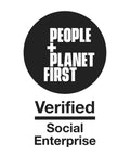 People + Planet First verified social enterprise logo in black and white showcasing commitment to social values.