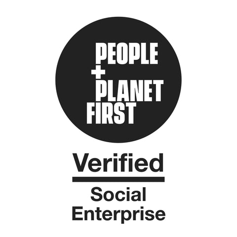 People + Planet First verified social enterprise logo in black and white showcasing commitment to social values.