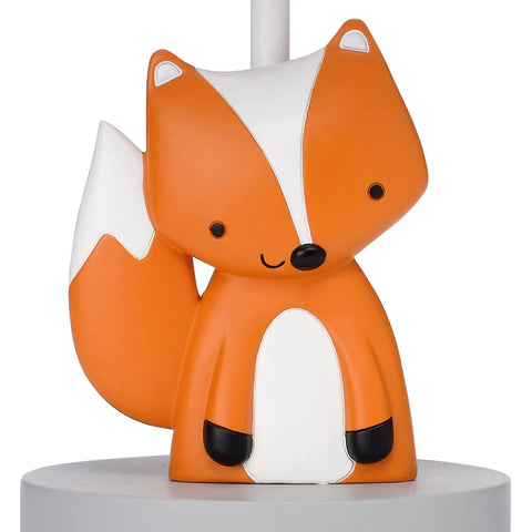 Fox Themed Kid Friendly Table Lamp With Shade And Bulb For Kids Room, 11 Inch Height, Adorable Orange Fox Detail