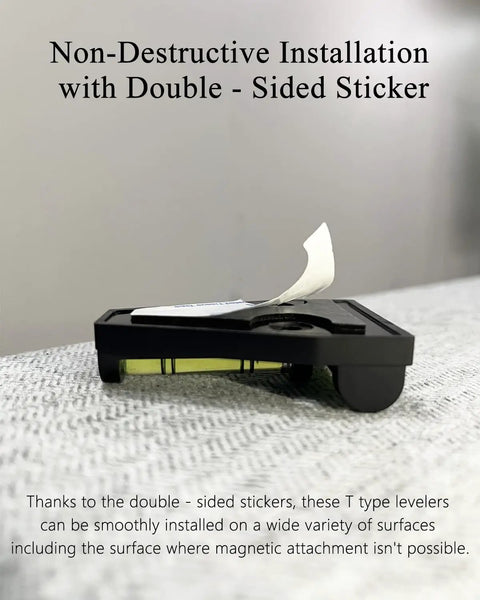 4 Pack Magnetic T Type RV Levelers With Bubble Level For Campers Travel Trailers And Motorhomes, showing one with sticker backing