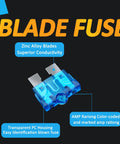 Built Tough Standard Blade Fuses Assortment Kit 30 Pack Automotive Electrical Replacement For Cars Trucks Boats And Suv Hella Durable Overload Protection 2A To 40A Amperage with zinc alloy blades.