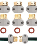 Garden Hose Repair Kit 3 Sets Aluminum Male And Female Fittings With Zinc Clamps And Red Rubber Washers For Three Quarter Inch And Five Eighth Inch Hoses