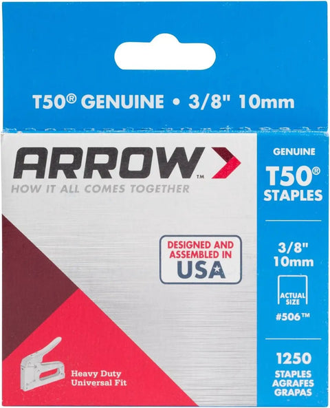 Packaging of Heavy Duty Staples Built For Tough Jobs 3/8-Inch Leg, 3/8-Inch Crown, 1250-Pack For Upholstery, Construction, Furniture