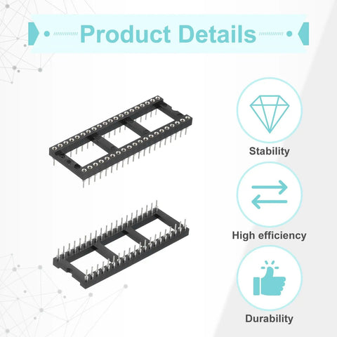 12 Pack DIP IC Socket Adapter Kit For Breadboards And PCB Projects showing top and angled view of 40 pin sockets