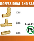 Half Inch PEX B Fittings Set 45 Piece Plumbing Kit With 15 Elbows 15 Tees And 15 Couplings Lead Free Brass Drinking Water Safe