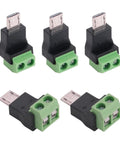 Micro USB Male To 2 Pin Screw Terminal Adapter Solderless Connector for charging phones, cameras, green PVC, copper wiring
