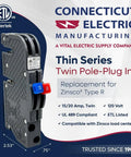New Zinsco R381520 Twin 15/20 Amp Circuit Breaker Replacement for Zinsco Panels, ETL UL 489, two-pole, gray, side view
