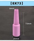 Premium Alumina Ceramic Argon TIG Welding Torch Nozzles For QQ150 QQ350 QQ500 Plus Extra Thick Wall Build Heat And Shock Resistance For Smooth Long Lasting Welds In Any Shop Setup 8 X 73MM Size. Pink nozzle showing dimensions.