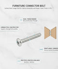 Dual Thread Hanger Bolt For Furniture Assembly And Woodworking, wood threads on one end and machine threads on the other, silver finish
