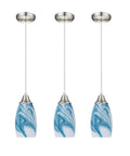 Handcrafted Glass Pendant Light Fixtures With Oval Art Shade And Adjustable Cord Hanging Light For Dining Room Kitchen Hallway And Foyer Blue Marble Color Brushed Nickel Accents Three Pack shown