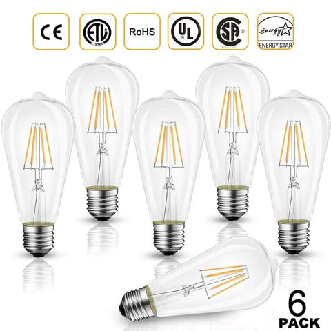 ST21 Vintage LED Edison Bulb 4.5W 40W Equivalent Dimmable Soft White 3000K Filament Light Bulb E26 Medium Base Pack Of 6