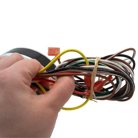 HVAC Condenser Motor One Quarter HP 1 Phase 1075 RPM 208 To 230 Volt Replacement wires and cables close-up