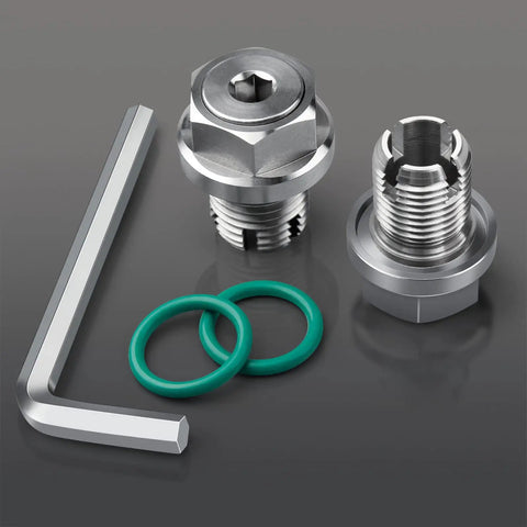 Oversize Piggyback Oil Drain Plug M12.1 X 1.75 X 15mm Stainless Self Tapping Thread Repair Kit with tools and o-rings.