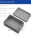 Front view of a gray cast aluminum outdoor junction box with lid removed, 188x120x80 mm, IP66 waterproof enclosure