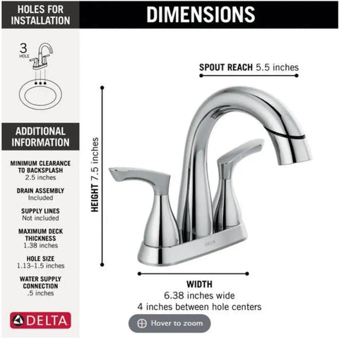 Dimensions of Broadmoor Centerset Chrome Bathroom Faucet With Sprayer 4 Inch 3 Hole Sink Faucet Pull Out Sprayer