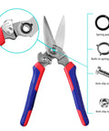 Heavy Duty Industrial Scissors For Home And Workshop Use, Aviation Tin Snips For Cutting Thin Metal Sheets, Fine Wires, Plastic, Rubber Hose, Carpet And Cardboard, 8 Inch Blue Handle