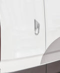 Top Notch Silver Aluminum Triangle Sliding Hooks For T Slot Tracks on a white vehicle door with a carabiner clip.