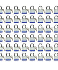 Beefy Heavy Duty Laminated Steel Keyed Padlocks With Keyed Alike Locks Normal Shackle Security Locks One And Nine Sixteenths Inch Wide Body Pack Of Forty Eight For Home Garage Storage shown in a grid layout