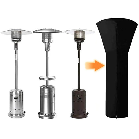 Waterproof Outdoor Patio Heater Cover With Zipper For Round Propane Heaters 88 Inch Height 33 Inch Dome 19 Inch Base Black Heavy Duty Weatherproof Shield For Outdoor Heat Lamps And Propane Heaters next to uncovered heaters.