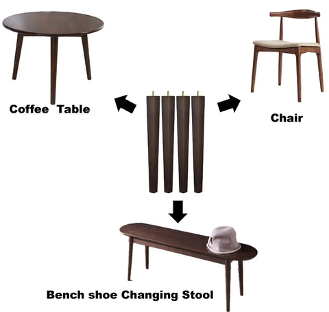 Diagram showing Four Pieces 16 Inch Vintage Wooden Furniture Legs With Anti Slip Feet for DIY mid-century coffee table, chair, bench.