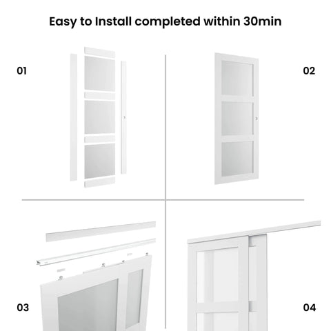 Double Frosted Glass Sliding Barn Door Kit For Closets, 72 By 80 Inches, Includes Hardware, Pre-Drilled Panels installation steps