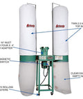 Shop Tough Five Horsepower Industrial Dust Collector Kicking Serious Dust With Giant Fifteen Inch Impeller And Four Quick Connect Ports For Running Woodworking Machines Anytime, featuring twin 2.5 micron bags and smooth casters.