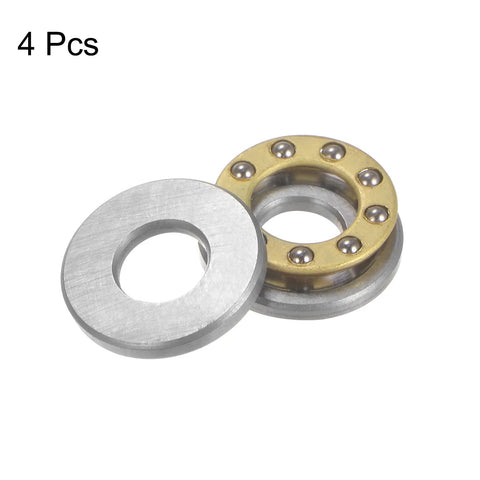 Front view: 4pcs miniature thrust ball bearings with washers, 5mm bore, 12mm OD, chrome steel