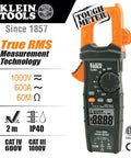 Digital Clamp Meter With Autorange TRMS For Electricians, Measures AC Current, AC And DC Voltage, Resistance, Continuity