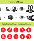 All In One Universal Action Camera Head Strap And Chest Harness Mount Kit For GoPro And Most Sports Cams Including AKASO Brave 4