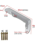 Super Tough White Iron Wall Mount Floating Shelf Brackets with Reinforced Triangle Brace dimensions and mounting kit included.