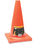 Bright Orange 18 Inch Traffic Cone Built Tough For Weather Resistance with label shown on flat base