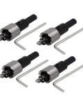 Beefed Up 16mm Hole Saw Kit With 68mm Overall Length And 15mm Cutting Depth HSS Alloy Construction Includes Four 16mm Hole Saws And Four Hex Wrenches For Quick Clean Cuts In Wood Plastic And Soft Metal Cutting, showing four hole saws with hex wrenches.