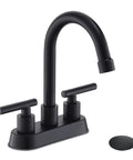 Matte Black Two Handle Bathroom Faucet For 4 Inch Centerset Sinks With Pop Up Drain And Water Supply Lines Made From 304 Stainless Steel Rust And