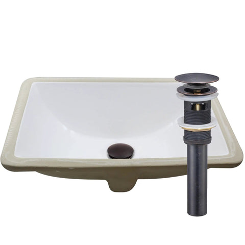 Rectangular Undermount White Porcelain Sink With Matte Black Drain Set And Overflow Pop Up Drain Sealer Included For Easy Install