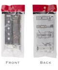 Front and back packaging of 4 Pack Adjustable Tongue Distance Magnetic Door Catch For Cabinet Cupboard Wardrobe Push Open Latch Closure Easy Install