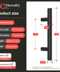 Dimensions of Straight Up Premium Matte Black Cabinet Handles 30 Pack With 3 Inch Hole Center for kitchen drawers and cupboards.