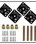 Heavy Duty 4 Piece Furniture Leg Mounting Plates Kit With M8 Hanger Bolts And Adapters metal brackets and screws shown