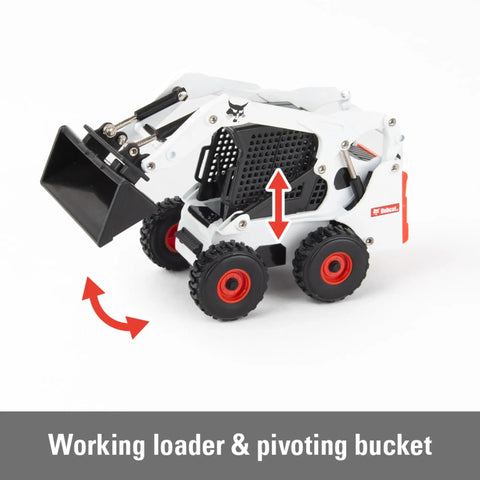 Bobcat Skid Steer Construction Toy Set 1:32 Die Cast With 15 Piece Playset And 3 Interchangeable Attachments Bucket Backhoe Fork