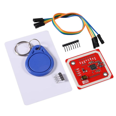 PN532 NFC RFID Module V3 Kit With I2C SPI And High Speed UART HSU Built In PCB Antenna, white card, key card, and cables
