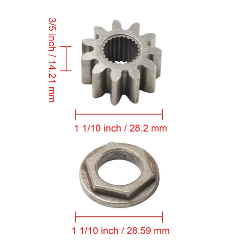 Steering Shaft Pinion And Bushing Kit Compatible With MTD Cub Cadet Toro 741-0656A gear and bushing dimensions illustrated