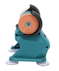 Fafeicy Mini Bench Grinder With 70mm Coarse Fine Brown Corundum Wheels And Full Copper Motor angled view, showcasing grinding wheel.