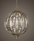 Six Light Burnished Silver Champagne Leaf Iron Pendant With Beveled Crystal Droplets Bringing A Smooth Traditional Glow Up To Your Dining Room Or Entryway Space Today. Pendant light with crystal drops and iron frame.